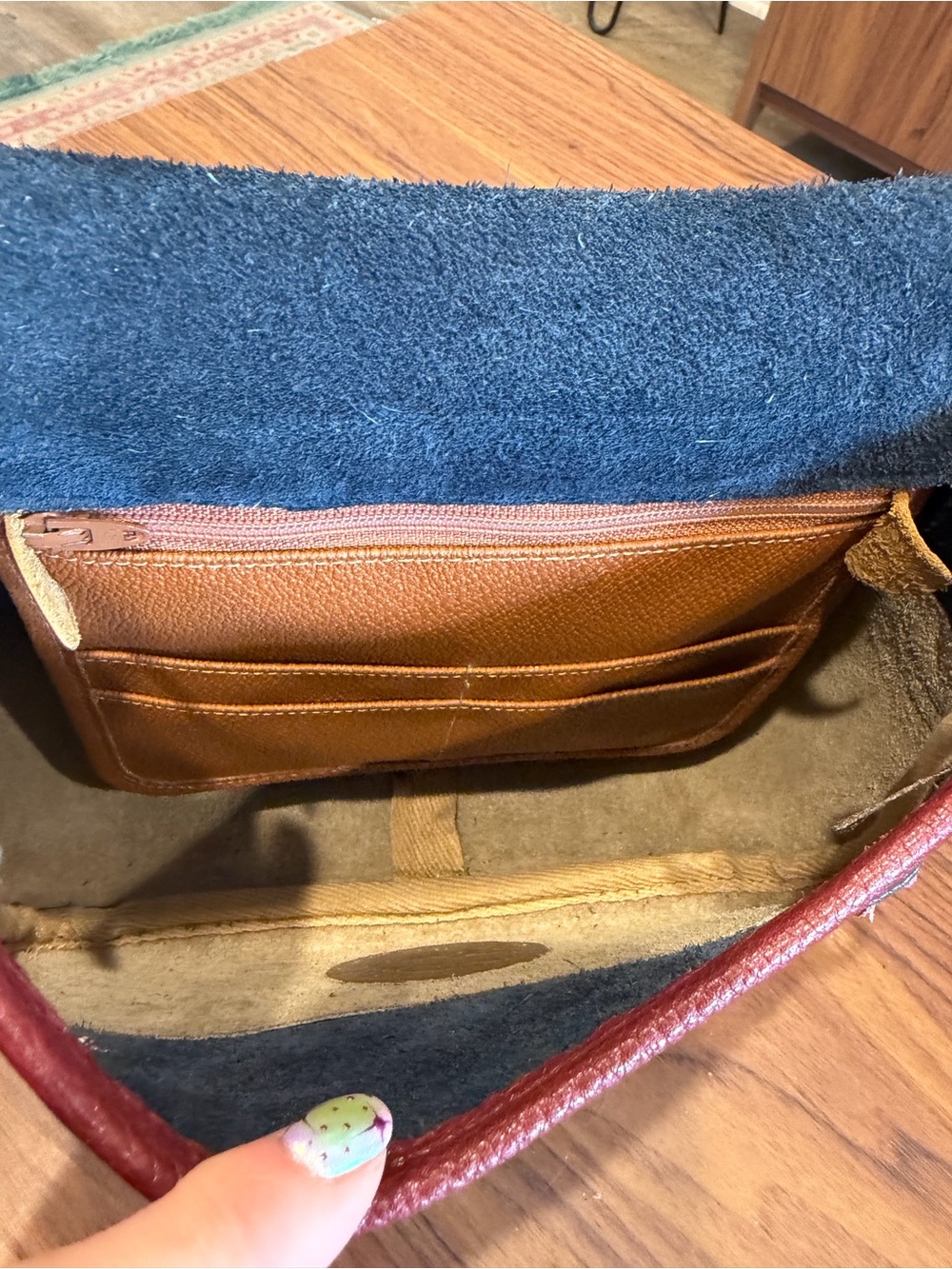 Dooney & Bourke Navy, Taupe & Burgundy Pebbled Leather Crossbody - Picture 8 of 16